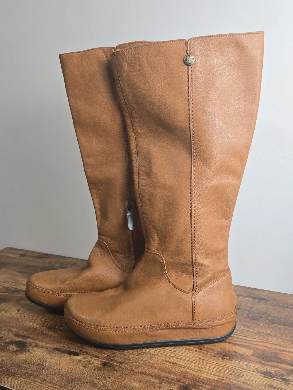 Fitflop Superboot Womens Carmel Tan Leather Boots Sz 10 Tall Knee High Euro Boho